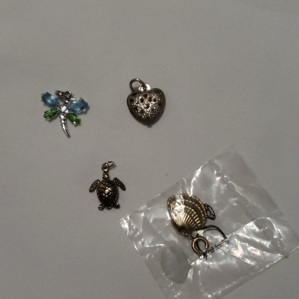 Several loose pendants/ butterfly turtle heart